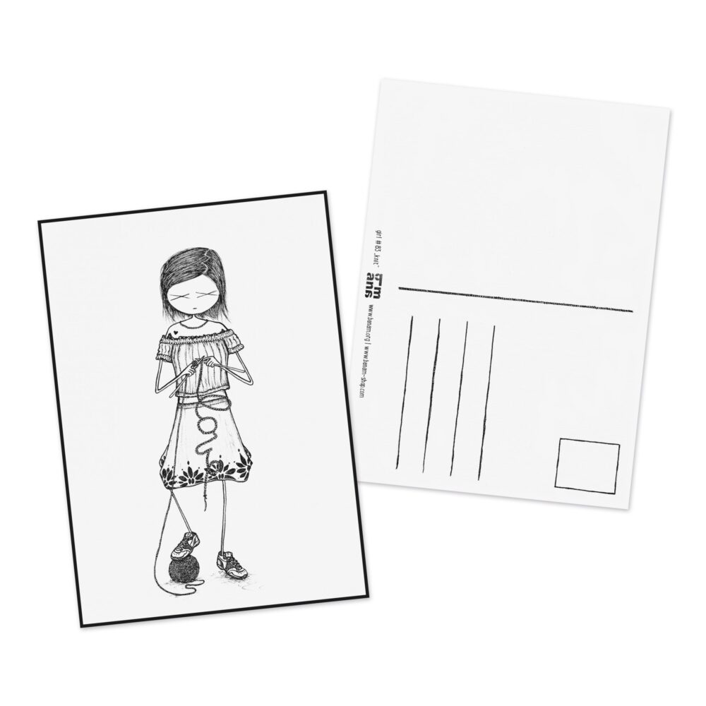 Postkarte girl "strickendes Mädchen"