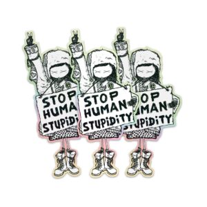 Sticker "stop human stupidity" mit Hologramm-Effekt in der Kontur - 3er Pack