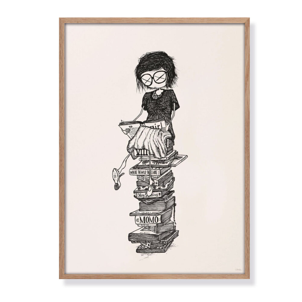 girl „bookworm“ limited Siebdruck (100 PCS.) von Hand gedruckt 35 x 50 cm