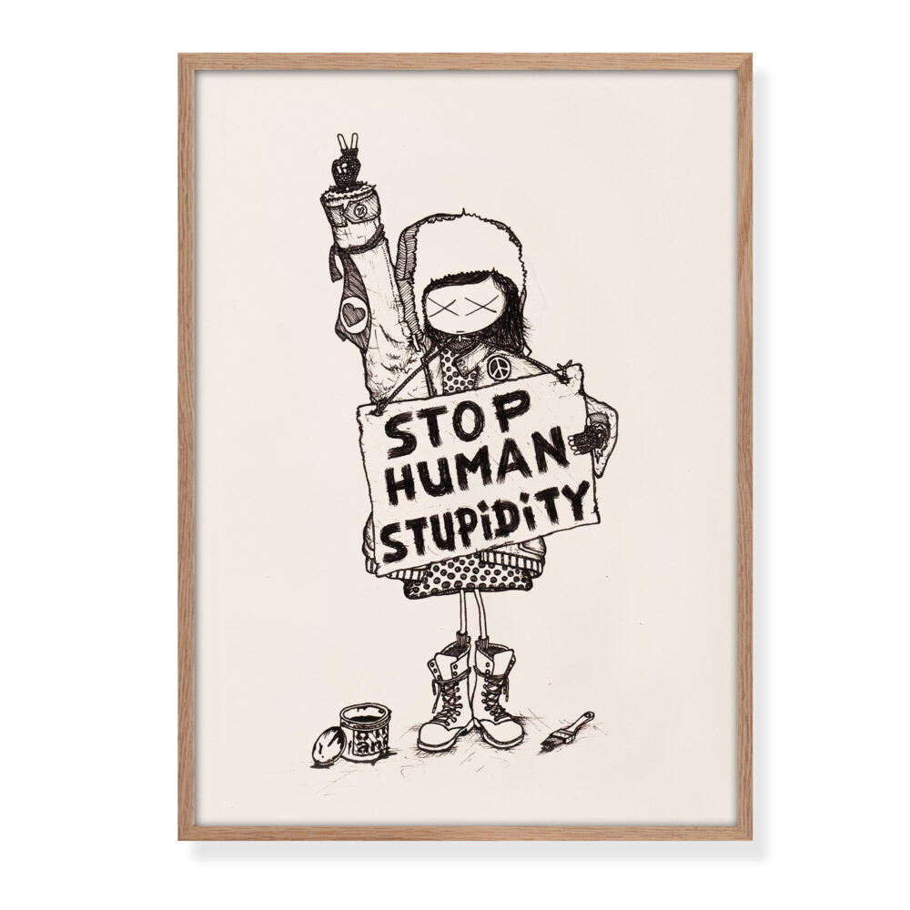 girl „stop human stupidity“ limited Siebdruck (100 PCS.) von Hand gedruckt 35 x 50 cm